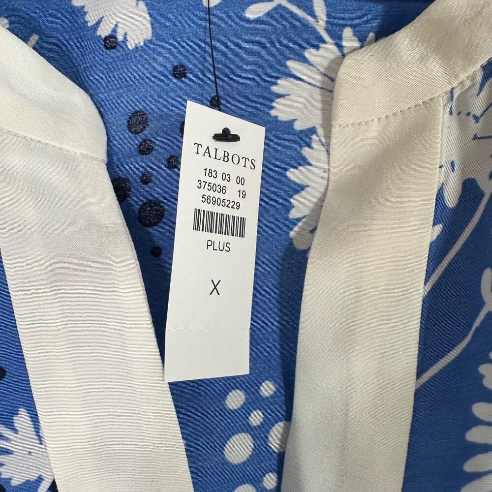 Capri Blue & White Dancing Flowers Belted Fit & Flare Shirtdress - NEW - Picture 7 of 12